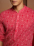 Men's Red Cotton Cambric Bandhani Kurta
