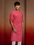 Men's Red Cotton Cambric Bandhani Kurta