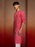 Men's Red Cotton Cambric Bandhani Kurta