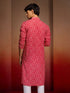 Men's Red Cotton Cambric Bandhani Kurta