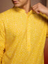 Men's Yellow Cotton Cambric Bandhani Kurta