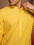 Mens Yellow Bandhani Kurta with Pyjama