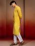 Mens Yellow Bandhani Kurta with Pyjama