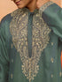 Men's Mint Green Silk Blend Resham Embroidered Kurta with Cream Pyjama