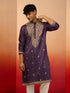 Men's Purple Resham Embroidered Silk Kurta