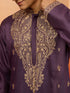 Men's Purple Resham Embroidered Silk Kurta