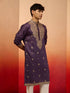 Men's Purple Resham Embroidered Silk Kurta