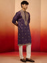 Men's Purple Silk Blend Resham Embroidered Kurta with Cream Pyjama