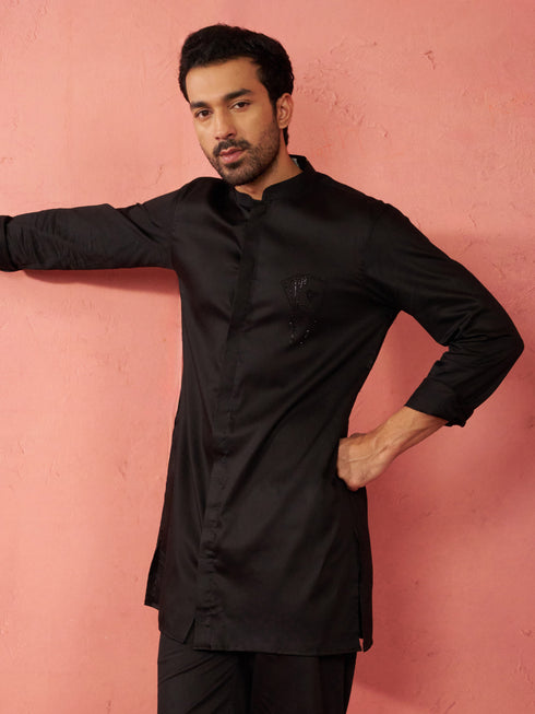 Men's Black Mid-Length Kurta