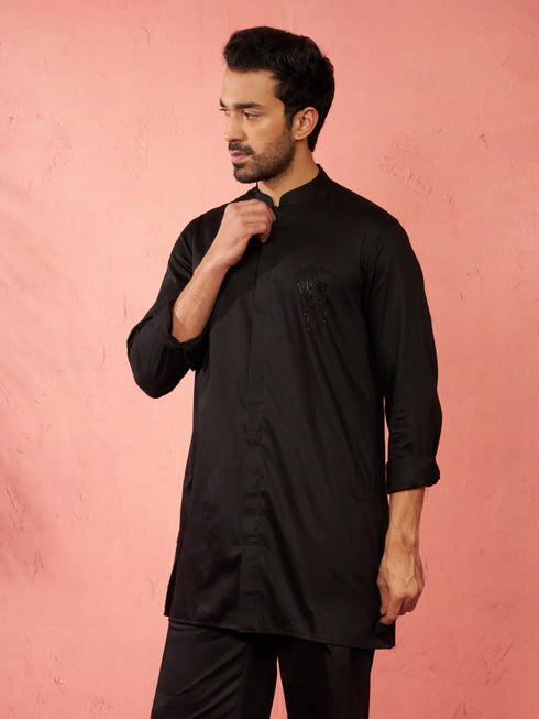 Men's Black Mid-Length Kurta