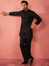 Men's Black Fine Satin Stone Work Kurta with Flare Pant