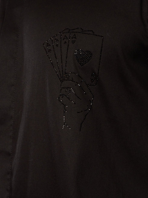 Men's Black Fine Satin Stone Work Kurta with Flare Pant