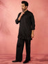 Men's Black Fine Satin Stone Work Kurta with Flare Pant