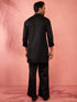 Men's Black Fine Satin Stone Work Kurta with Flare Pant