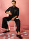 Men's Gold Fine Satin Stone Work Kurta with Black Flare Pant