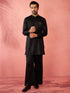 Men's Gold Fine Satin Stone Work Kurta with Black Flare Pant