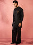 Men's Gold Fine Satin Stone Work Kurta with Black Flare Pant