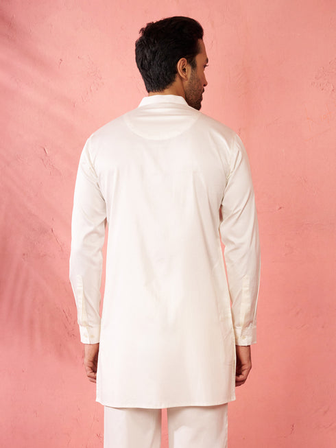 Men's White Mid-Length Kurta