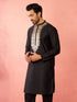 Men's Black Fine Satin Hand Embroidered Kurta