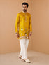 Men's Mustard Silk-Blend Embroidered Thigh Length Thigh Length Kurta with Wide Leg Pant