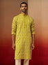 Vastramay Men Green Linen Silk Thread Embroidered Kurta
