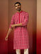 Vastramay Men Red Linen Silk Thread Embroidered Kurta