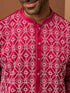 Vastramay Men Red Linen Silk Thread Embroidered Kurta