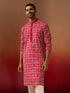Vastramay Men Red Linen Silk Thread Embroidered Kurta