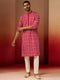 Men's Red Linen Silk Kurta with Cream Pants