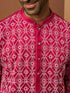Men's Red Linen Silk Kurta with Cream Pants