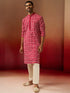 Men's Red Linen Silk Kurta with Cream Pants
