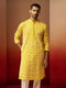Vastramay Men Yellow Linen Silk Thread Embroidered Kurta