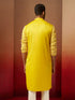 Vastramay Men Yellow Linen Silk Thread Embroidered Kurta
