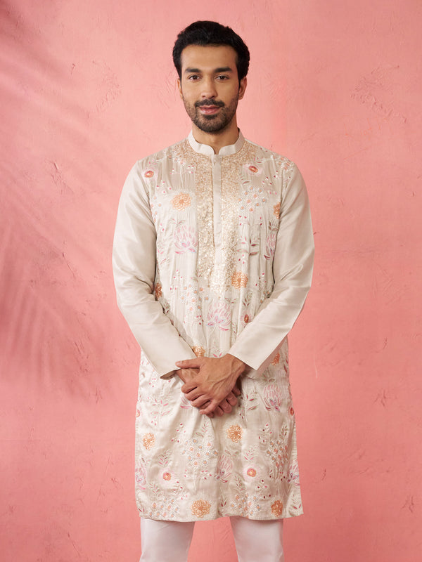 Men's Grey Silk Blend Kurta