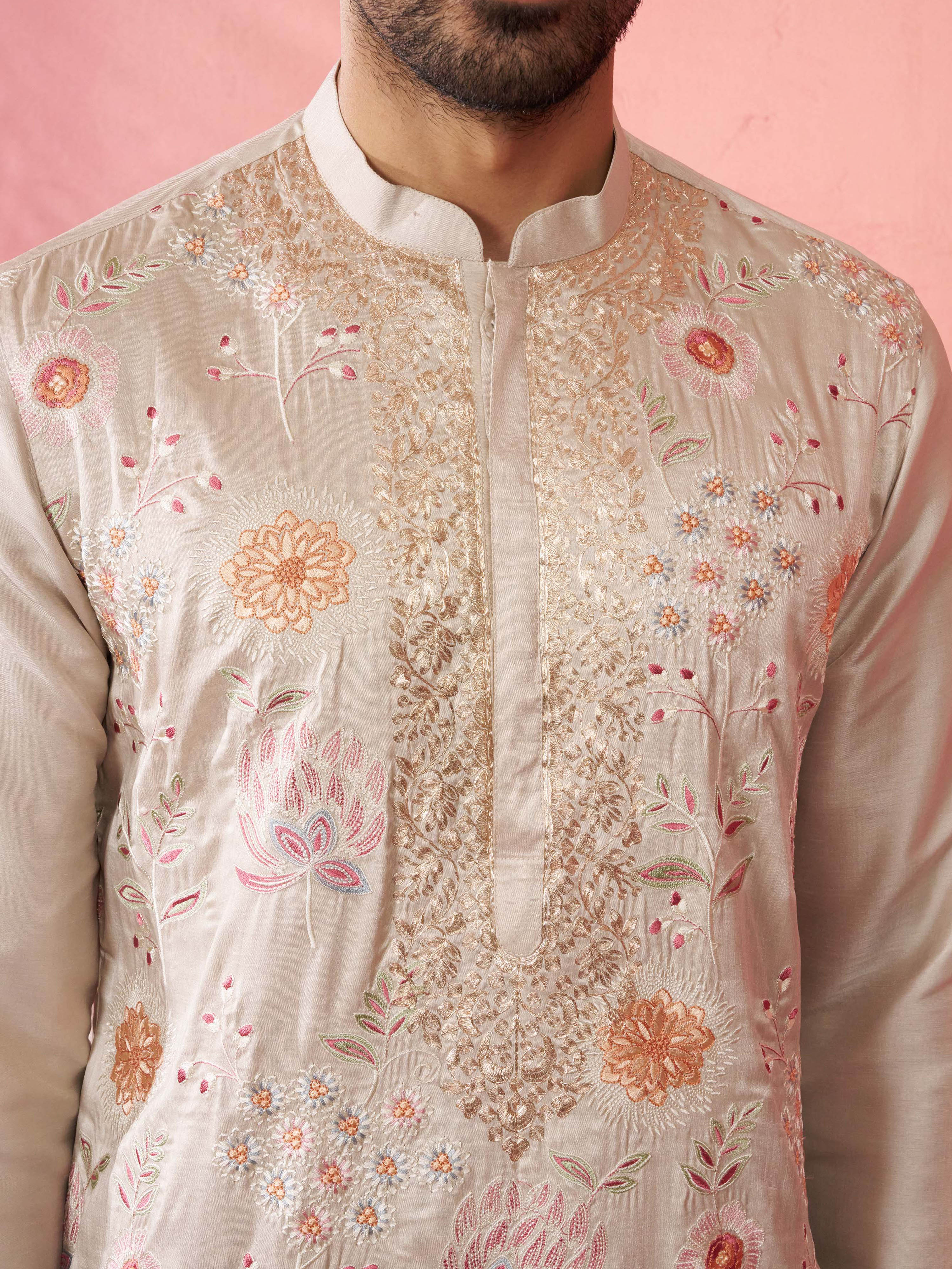 Men's Grey Silk Blend Kurta