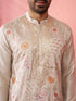 Men's Grey Silk Blend Kurta with Cream Pyjama