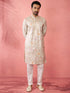 Men's Grey Silk Blend Kurta with Cream Pyjama