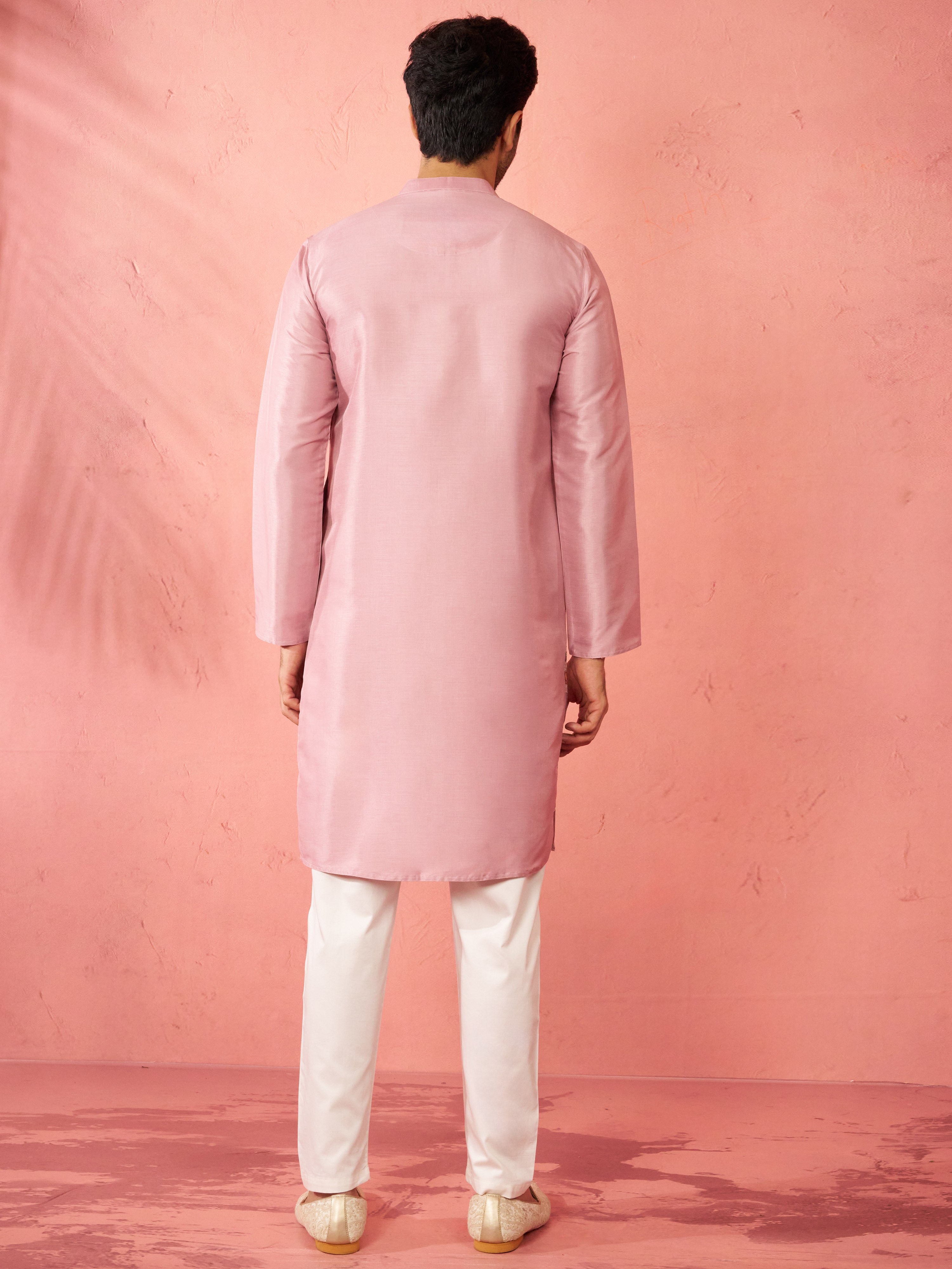 Men's Onion Silk Blend Kurta with Cream Pyjama