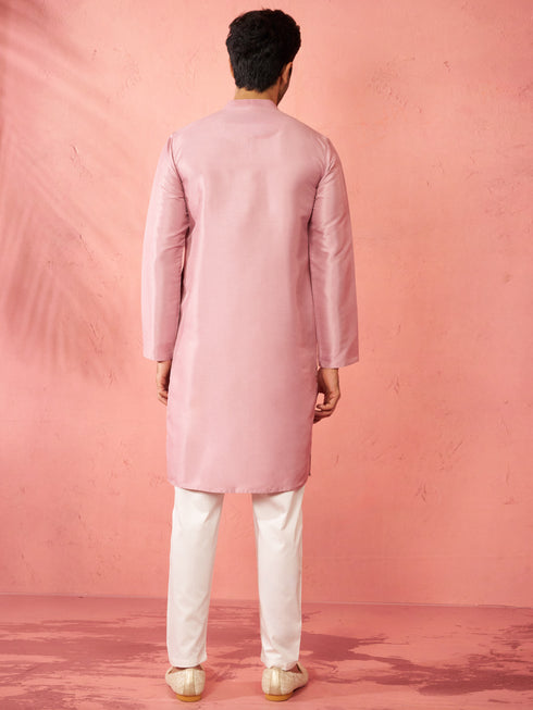Men's Onion Silk Blend Kurta with Cream Pyjama
