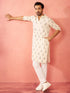 Men's Cream Cotton Kurta with White Pyjama