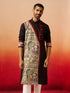 Vastramay Men Black Cotton High Neck Digital Print Kurta