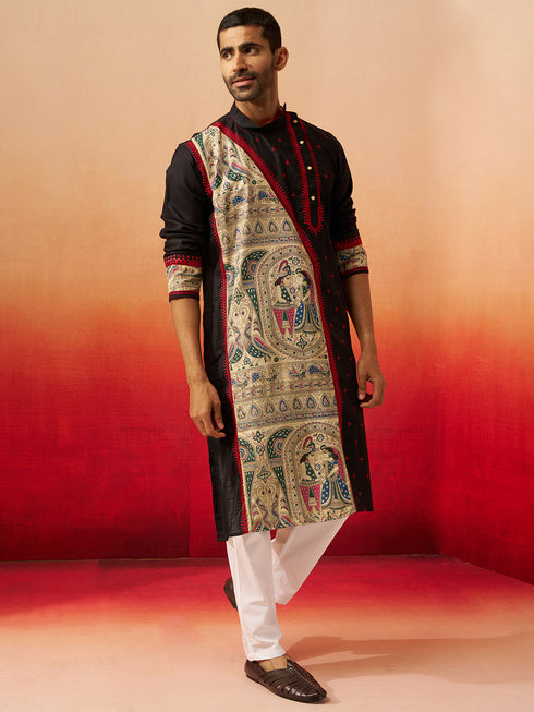 Men's Black Digital Print Kurta with Pyjama
