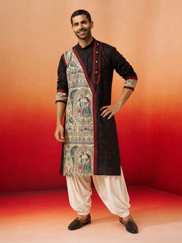 Men Black Cotton Kurta with Patiala Festive Ethnic Wear