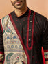 Men's Black Cotton Printed Knee Length Kurta with Patiala