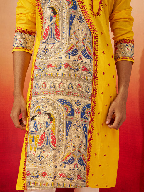 Men's Yellow Digital Print Kurta with Pyjama