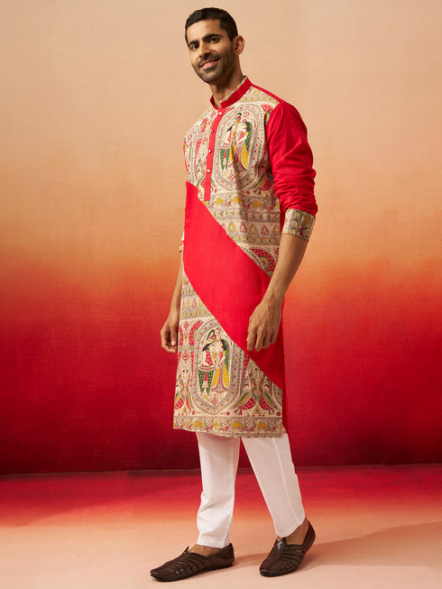 Men's Black Digital Print Kurta with Pyjama