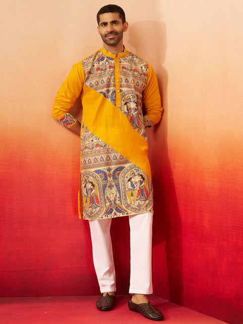 Men's Yellow Digital Print Kurta with Pyjama