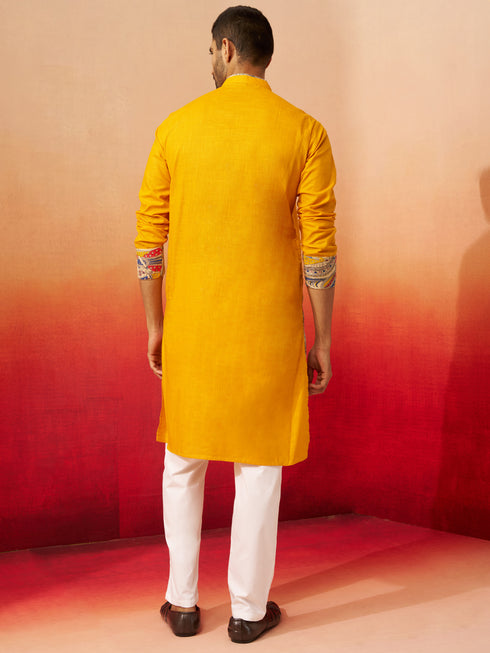 Men's Yellow Digital Print Kurta with Pyjama
