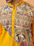 Men's Yellow Cotton Printed Knee Length Kurta with Patiala