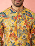 Men's Mustard Cotton Linen Kurta Set with Cream Pyjama